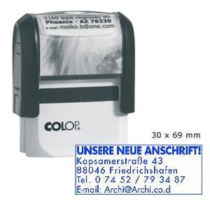Zīmogs COLOP Printer 50N,  pelēks korpuss,  zils spilventiņš