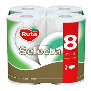 Tualetes papīrs RUTA Selecta Premium 8 ruļļi,  3 slāņi,  balts